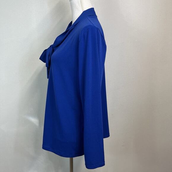 Charter Club Blouse Tunic size Extra Large Royal Blue Bow Stretch Career Modest - Picture 5 of 7